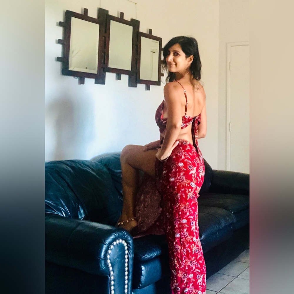 Tiger Mist Burgundy Floral Slit One Piece Dress - sexy!